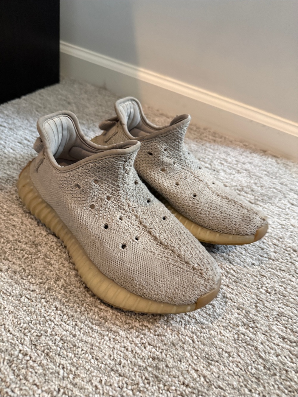Yeezy Kids Shoes Taupe Tan Knit Slip-On Sneakers